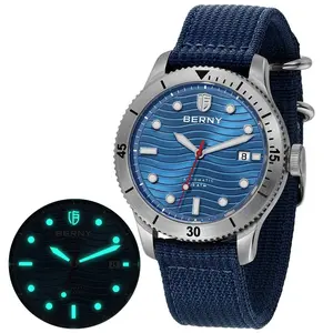 BERNY Automatic Diving Wristwatch for Men PT5000 Movement 20ATM Waterproof Luminous Sapphire Mechanical Sport Divers Watch Men
