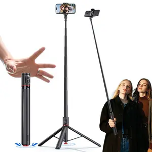 70" Automatic Tripod Selfie Stick Pop-up Auto-Open Phone Tripod Stand with Magnetic Remote, 360° Vertical & Horizontal Rotatable,Stable Travel Tripod for iPhone/Android(Black)