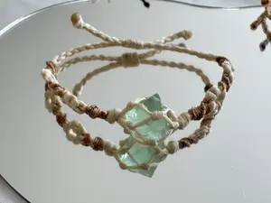 Faye Floral Fantasy macrame bracelet Handmade Handcrafted Natural Gemstone Crystal Bracelets, Green fluorite