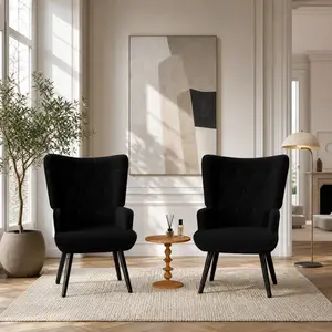 MAMIZO Accent Chair, Modern Upholstered Teddy Fabric Side Armchair with Tapered Legs, Button Wingback Sofa Chairs Tall Back Reading for Living Room Bedroom summergarden