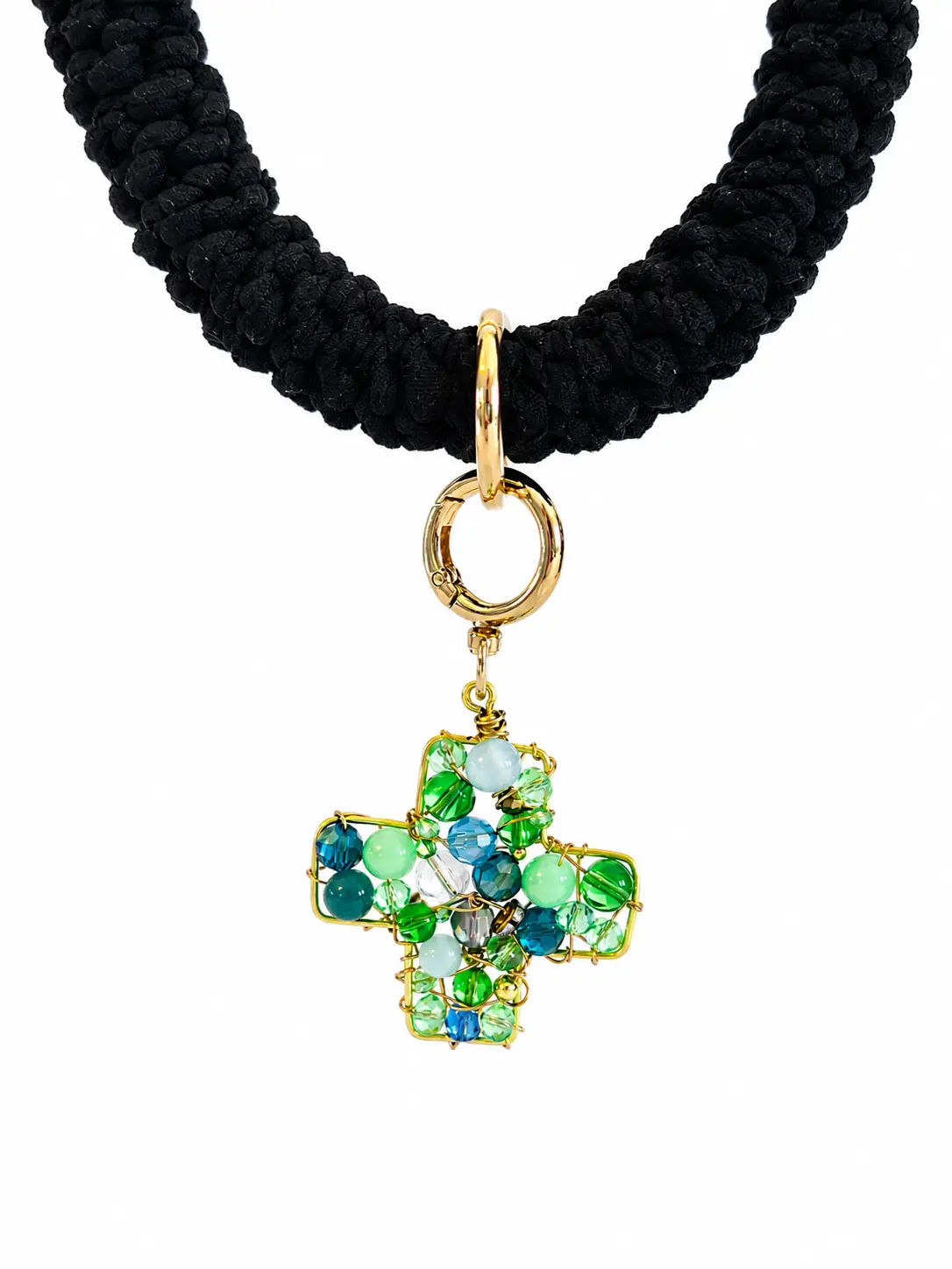 Handmade Crochet Choker Necklace with Cross Pendant - Adjustable Black Statement Necklace for Women