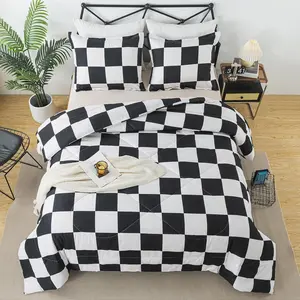 Black and White Checkered Comforter Set, Plaid  Size Checkered Boys Bedding Set for  Seasons, Farmhouse Soft Microfiber Comforter with Pillowcase