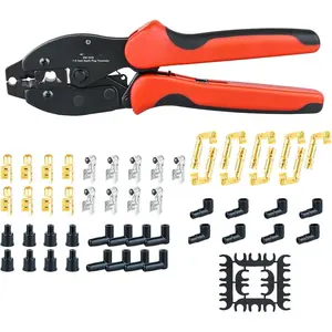 Spark Plug Wire Crimping Tool Kit, Ratchet Spark Plug  for Crimping and Stripping Plug, 26 count 180 ?/90 ?/Straight Spark Plug Coil Terminals and 24 count Terminals Boots