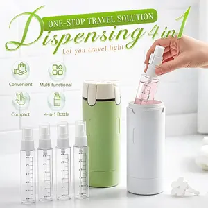 Travel 4-in-1 Wash Bottle, suitable for shampoo, conditioner, lotion, skincare and cosmetics. 4-in-1 pump dispenser, refillable squeeze liquid container, essential travel-sized empty bottles.