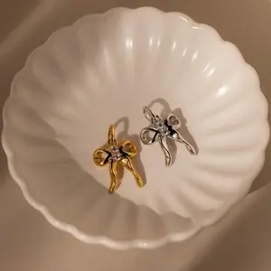 Diamond Bow Charm by Caitlyn Minimalist - Coquette Ribbon Bow Charm for Necklace - 18K Gold Finish & Sterling Silver Pendant - Trendy Jewelry - Gift for Her