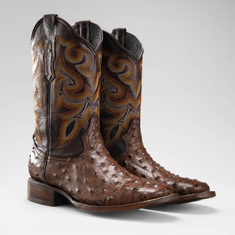 Cowboy Square Toe Imitation Ostrich Boot Premium Leather Men Classic Boot Buttercup Ostrich Print Leather Made in Mexico