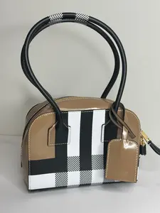 Pre-owned BURBERRY CANVAS Shoulder Bags Mini Check Leather Half Cube Bag