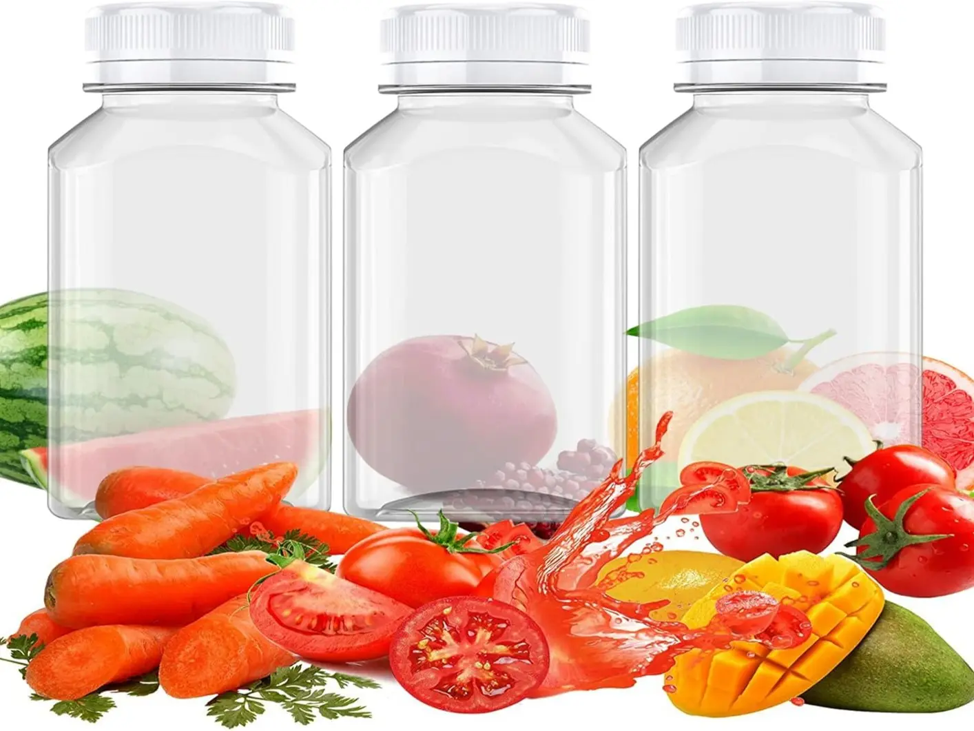 3 Pcs 12 Ounce Juice Bottles Plastic Milk Bottles Bulk Beverage Containers with Tamper Evident Caps Lids White for Milk, Juice, Drinks and Other Beverage Containers