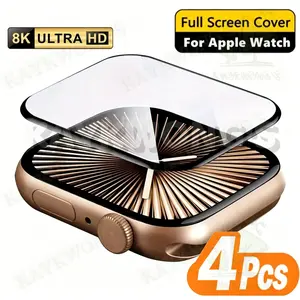 KAYKWONG'S 4-Pack TPU Soft HD Full-Cover Protective Screen Protector, Curved Composite Film, Carbon Fiber Style, for iWatch Series 4-11, Se, Se2, Se3, 40-49mm, Anti-Scratch, Self-Repair, Ultra-Thin, Bubble-Free, Smartwatch Accessories