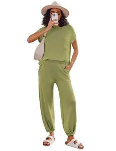 Women's 2 Piece Lounge Set Cap Sleeve Tops and Jogger Pants