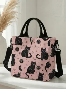 1 piece of black cat magic pattern 2D printed fashionable crossbody bag, adjustable shoulder strap + snap closure | Students/Office workers/Shopping and going out | A street style essential that combines aesthetic appeal and practicality