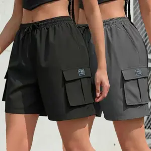 Women’s 2-pack lightweight quick-dry outdoor shorts with multifunctional pockets and an elastic waistband, suitable for hiking and camping