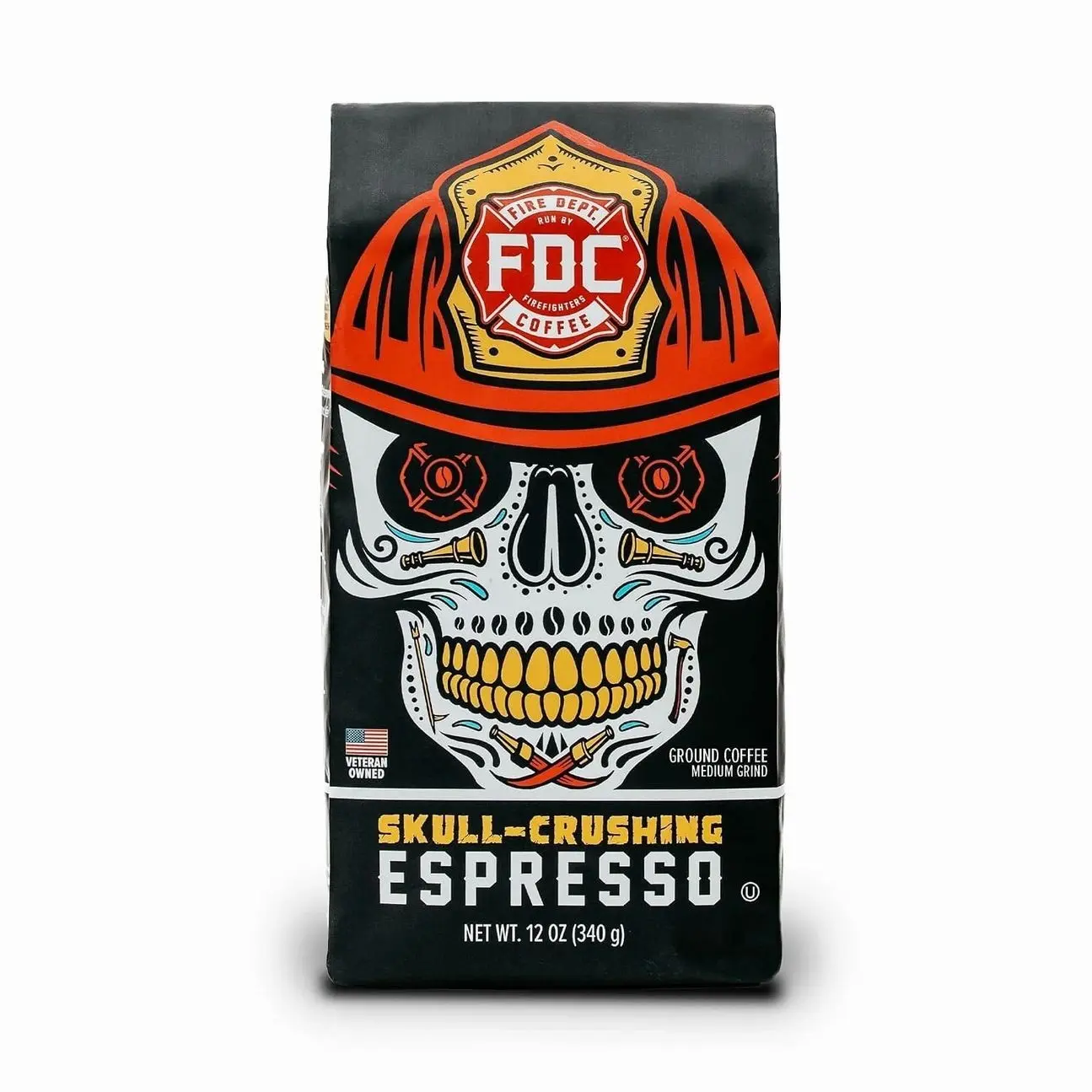 Fire Department Coffee - Gives Back to Firefighters - Full-Bodied & Bold Skull Crushing Espresso Ground Coffee - Roasted in the USA - Veteran Owned - 12 oz