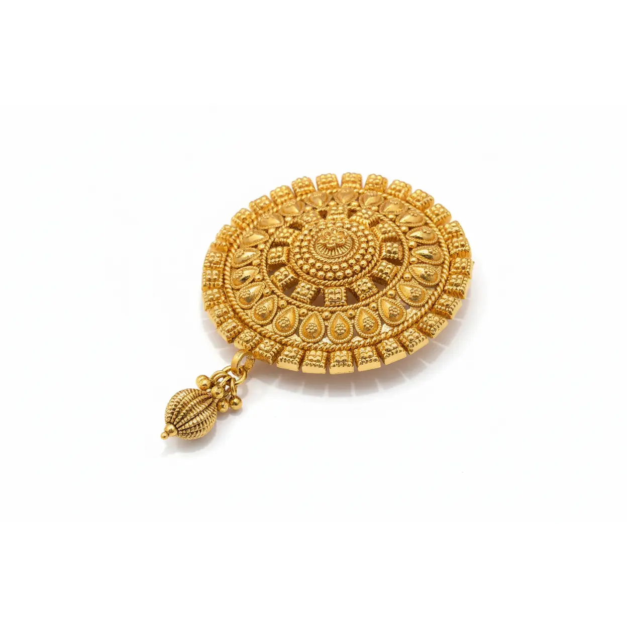 Temple Jewelry Hair Brooch | Antique Gold Plated Juda Pin with Mango Paisley Design