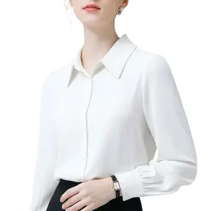 Women's Solid Color Collared Button Down Blouse, Casual Fit Breathable Solid Color Top for Daily Wear, Ladies Clothes for All Seasons, Minimalist Basic Womenswear Shirts Beige