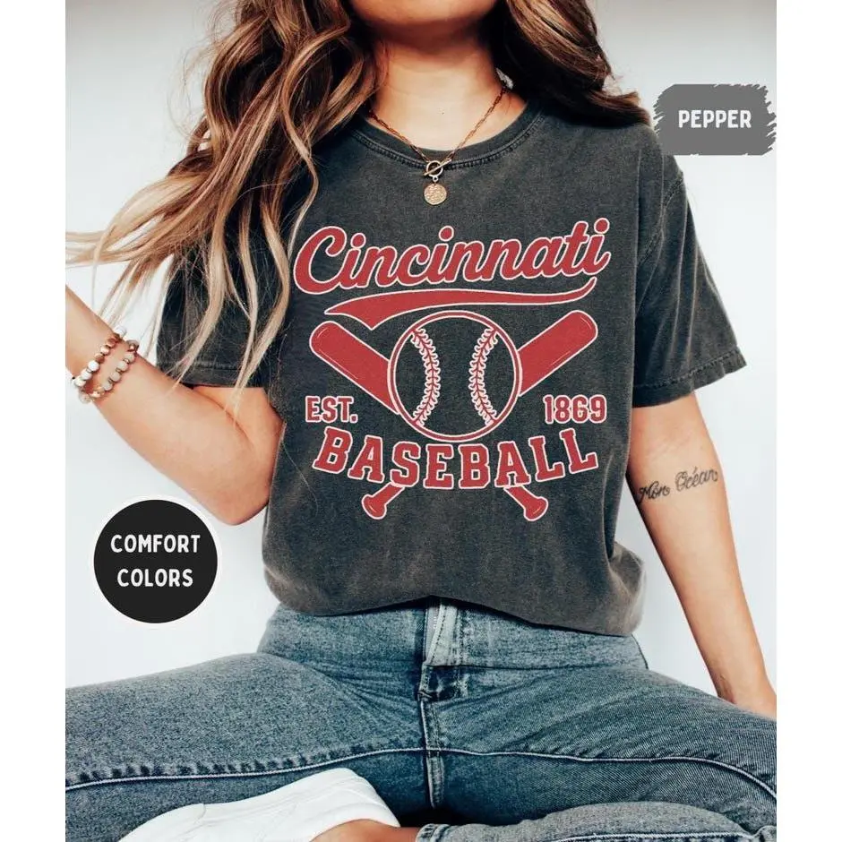 Vintage Cincinnati Baseball Unisex T-shirt, Comfort Colors Shirt for Baseball Fans, Retro Cincy Tee, Distressed Reds Shirt, Sports Fan Gift