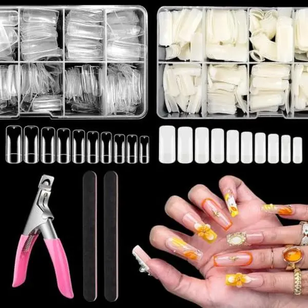 1000PCS Square Nail Tips for Acrylic Nails Professional, Fake Clear Natural Acrylic Short Square French Artificial False Tips Half Cover for Manicure Salon Home