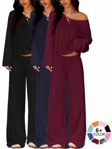 European and American style off-shoulder long-sleeve top and wide-leg floor-length pants sexy casual Lady suit for women Clothes