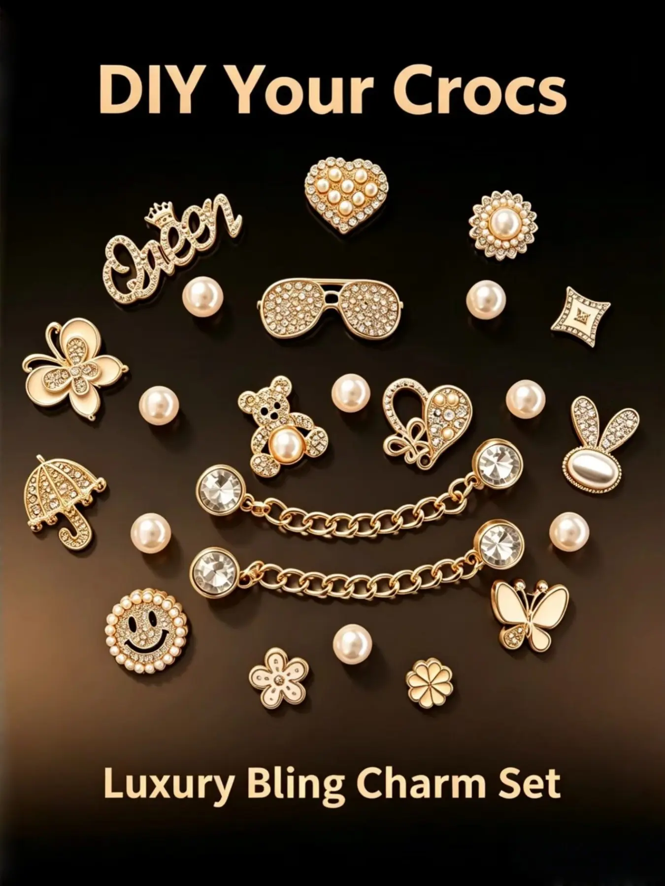 Alone Luna 24-Piece Sandal Accessories Set, Pearl Flower & Crystal Rhinestone Decor, Cute Sparkling Decorative Shoe Accessories, Shoe Charms, Birthday Gift Idea