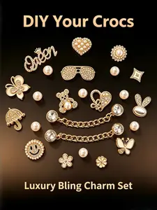 Alone Luna 24-Piece Sandal Accessories Set, Pearl Flower & Crystal Rhinestone Decor, Cute Shoe Charms, Birthday & Gift Idea, Sparkling Shoe Charms