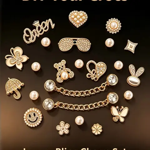 Alone Luna 24-Piece Sandal Accessories Set, Pearl Flower & Crystal Rhinestone Decor, Cute Sparkling Decorative Shoe Accessories, Shoe Charms, Cute Shoe Decorations, Birthday Gift Idea