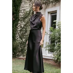 Anabelle Halter Neck Lace Maxi Dress - Black