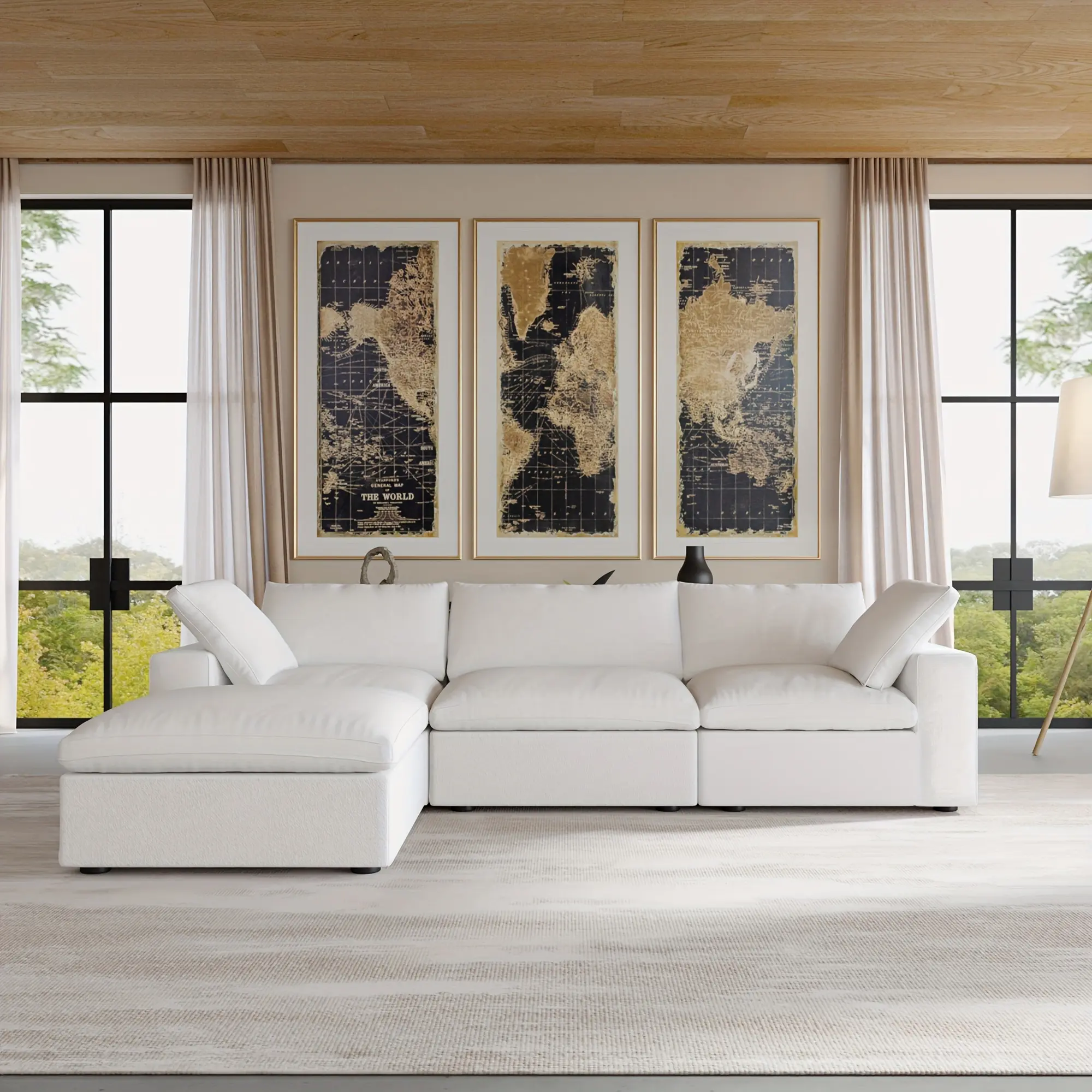 Cloud Modular Sectional Sofa, 120.45" Down Filled L Shaped Sofa Couch with Storage Ottoman, Minimalist Wide Deep Seat Couches, Sofa Covers Washable And Replaceable