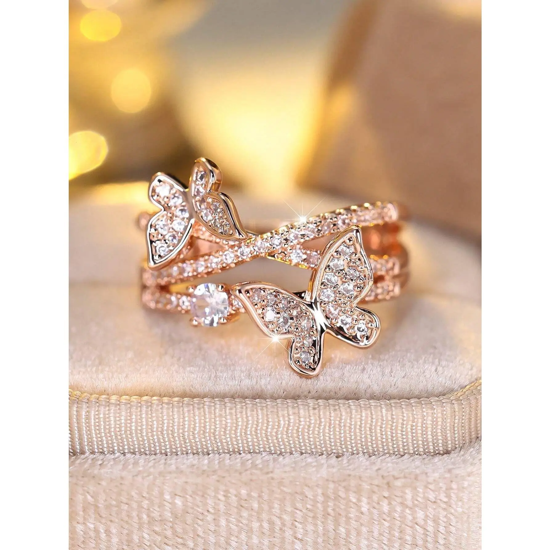Luxury Vanel Cubic Zirconia Butterfly Engagement Ring, Exquisite Gift For Bride, Girlfriend, Or Fiancée On Special Romantic Occasions