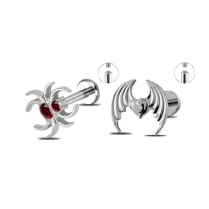 HERVAY 16G 6MM/8MM Halloween Titanium Body Jewelry - Spider, Bat Styles | Hypoallergenic Labret Cartilage Helix Studs, Nose/Lip Rings Medusa Piercing Body