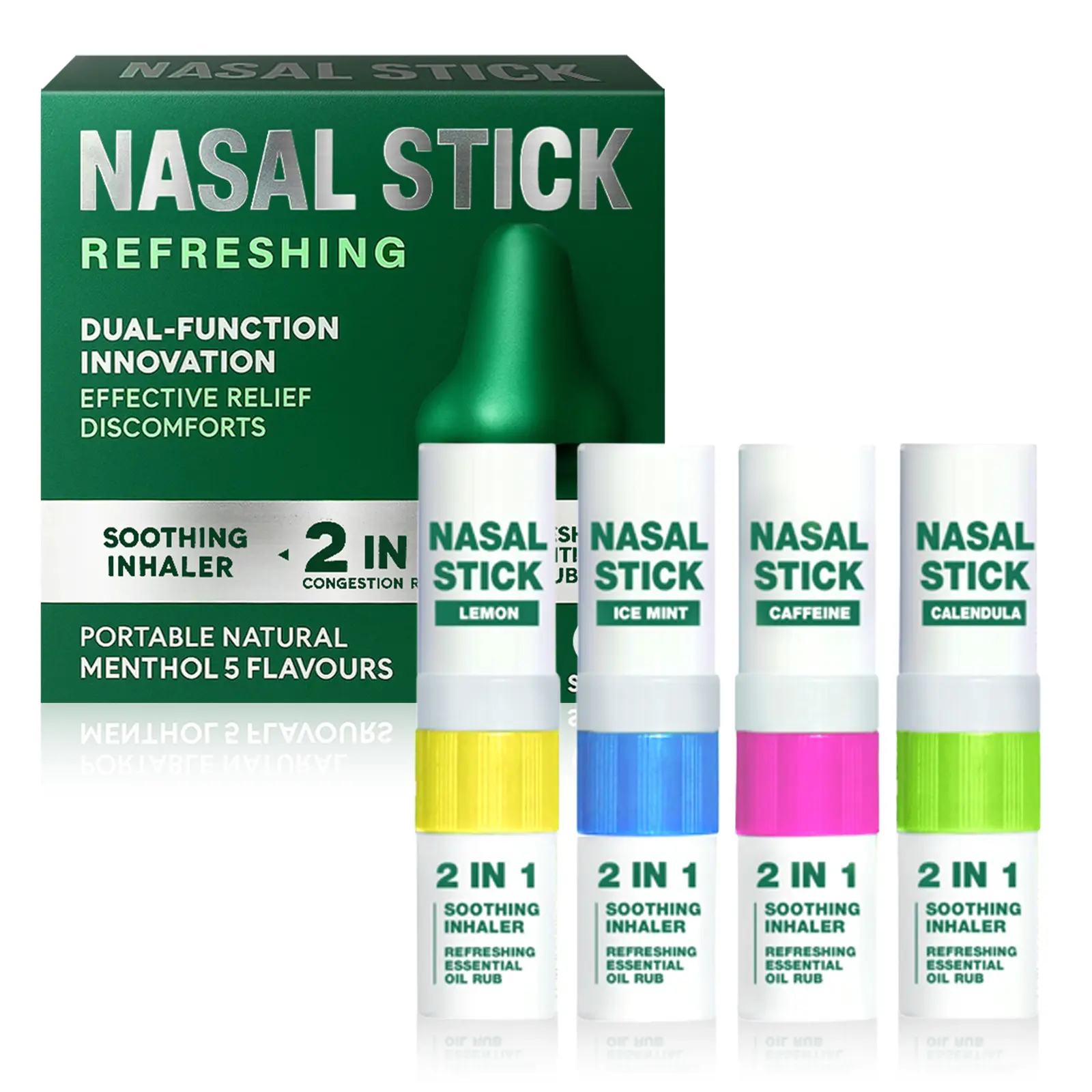 Non-Medical Aromatherapy Essential Oil Scented Inhaler Stick - Travel-Size 2-in-1 Nasal Tube & Topical Rub, Cooling, Portable, Easy-to-Use, Fresh Natural Ingredients, Soothing for Study Sessions & Work (Lemon, Mint, Coffee, Calendula Options)
