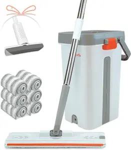 [LIMITED TIME DEAL], Mop and Bucket with Wringer Set for Home System 6 Reusable Microfiber Mops Magic Pads Cleaning Stainless Steel Absorbent Hand