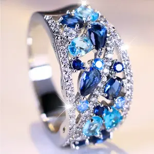 Synthetic Sapphire Engagement Ring, Women's Jewelry