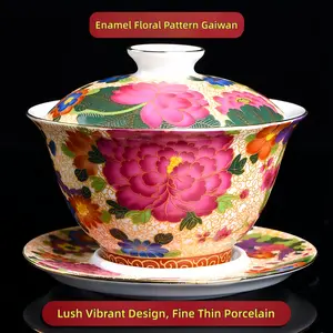 Hand‑Painted Enamel Porcelain Gaiwan | Blooming Peony "Prosperity" Design