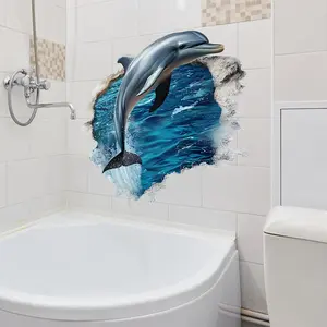3D Ocean Dolphin Pattern Wall Sticker, 4 Counts/set Self Adhesive Wall Decal, Wall Art Decorative Sticker for Home Bathroom Living Room, Ornaments