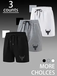 Men's Bull Head Print Shorts, Casual Comfy Breathable Printed Shorts for Daily Wear, Mens Bottoms for Summer, Casual Fitted Shorts