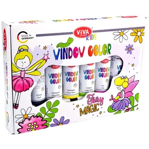 Viva Decor Kids Window Paint Set Fairy Magic (6 Colours of 90 ml) Gift Set with 15 Motifs - Made in Germany