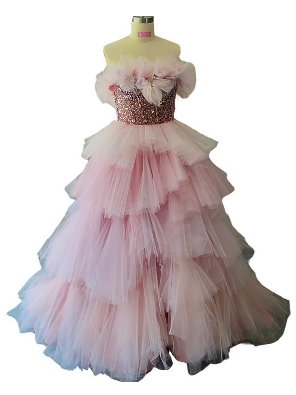 Laidiecloth/Pink Tulle Sweet heart Bodice Ballgown/Dress