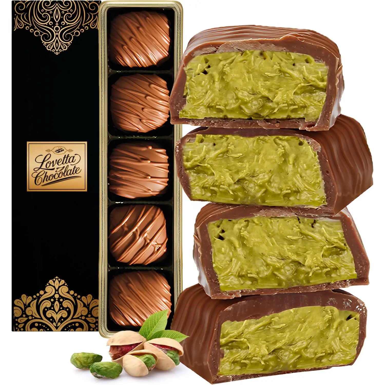 Dubai Chocolate Bar Pistachio Knafeh Mini Bites - Luxury Rich Milk Chocolate, Elegent Wrapped Fresh, Premium Pistachio Cream Kataifi Filling (0.85 oz,