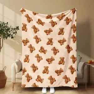 Cute Bear Pattern Blanket Soft Comfortable Throw Blanket 80x60 Inches Cozy Flannel Fabric for Home Office Travel Camping Ideal for Couch Sofa Bed