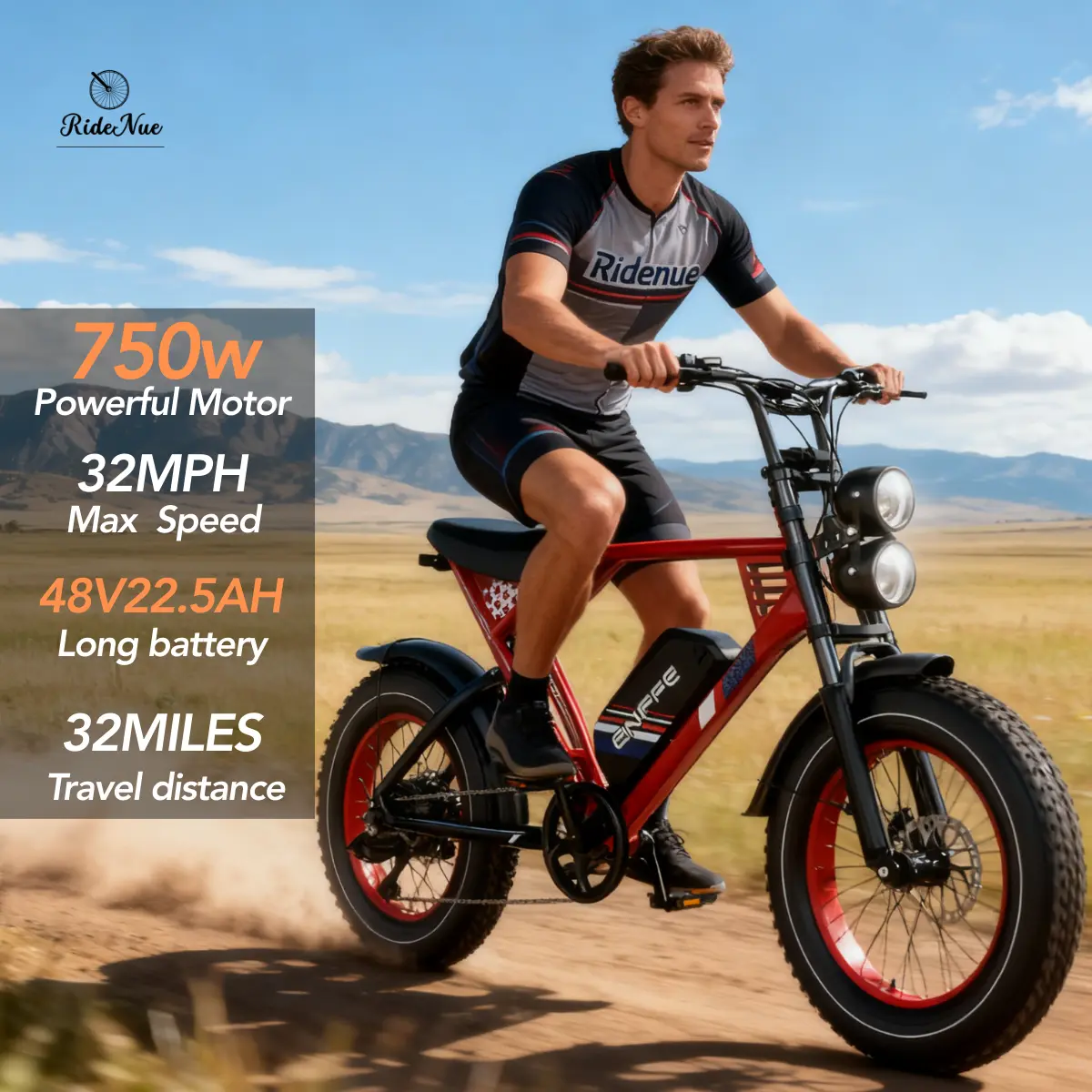 Enffebike ES-2 Super Power 750W Peak Fat Tire Electric Bike, 32 MPH Max Speed, 32 Miles Range, 48V 22.5Ah Automotive Battery, 7-Speed Shimano Gears, Full Suspension, Hydraulic Brakes, Off-Road E-Bike for Men & Women,UL 2272 Certified