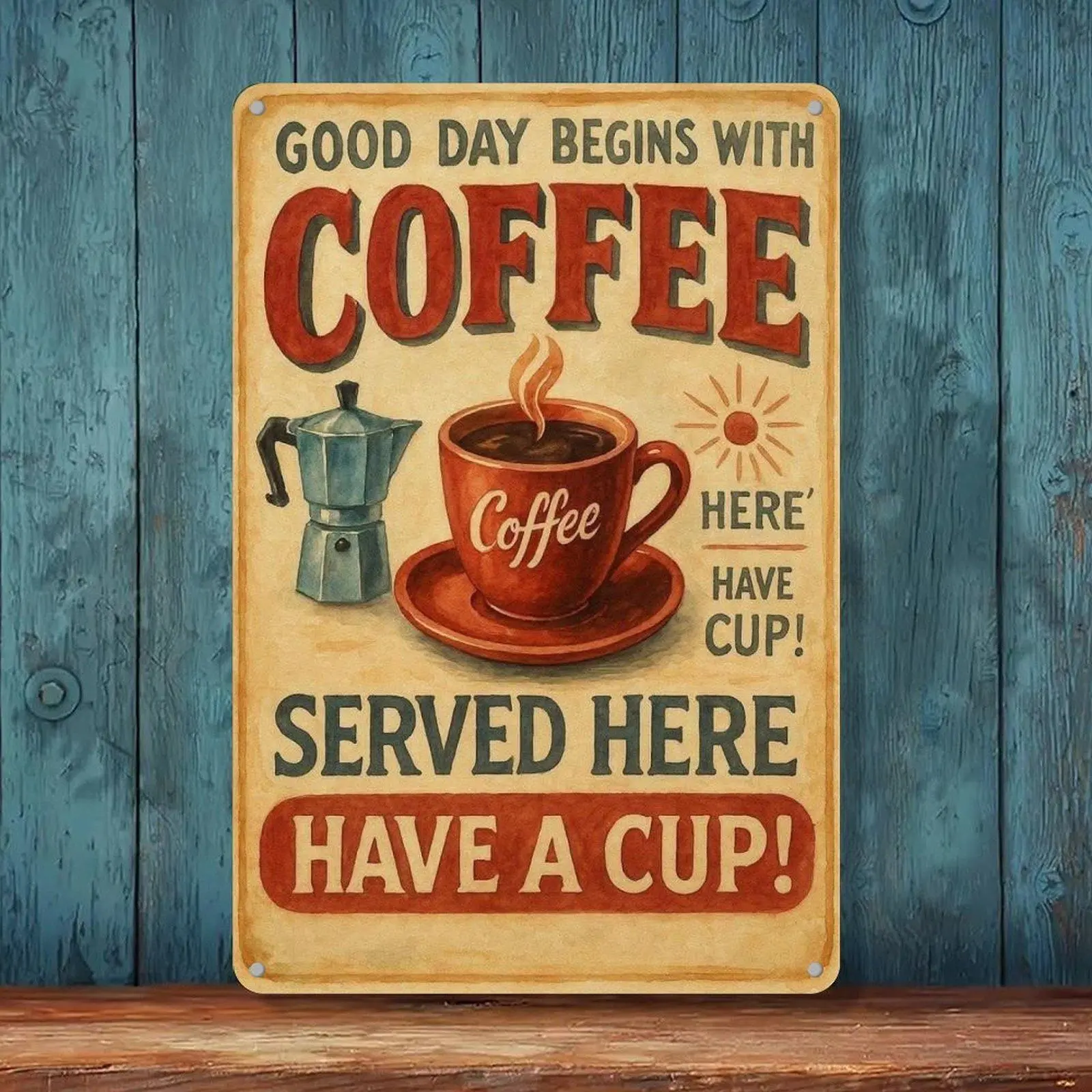 Good Day Begins With Coffee Moka Pot Vintage Tin Sign 8x12in Kitchen Cafe Wall Decor Metal Tin Sign