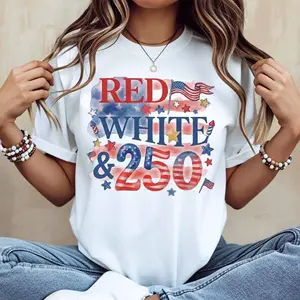 Red White And 250 American Flag Stars And Stripes Print T Shirt White Casual Loose Fit Top For Women Suitable For Leisure And Sports Activities