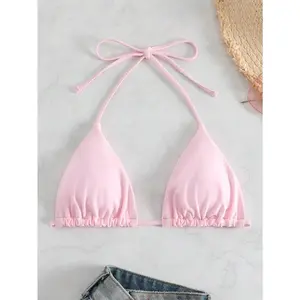 Swim Mod Summer Beach Solid Halter Triangle Bikini Top