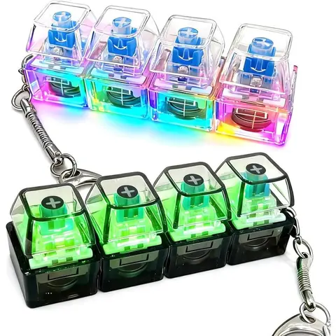 LED Keyboard Clicker Fidget Keychain - 1 Count Modern Unisex Transparent Compact Accessory with Crystal Caps, Portable Light, Stress & Anxiety Relief, Easy to Match, Transparent Look, Glow-Up Fidget Toy, Gifts for Him, Great for School, Work, Travel