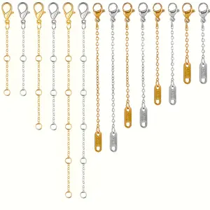 14 pieces of stainless steel extension chains, two styles, suitable for jewelry accessories for ladies, such as necklaces, bracelets, and anklets (golden, silvery)
