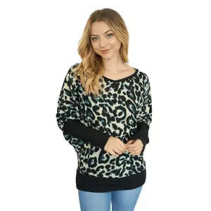 Plus/Reg Soft Teal Leopard Dolman Top