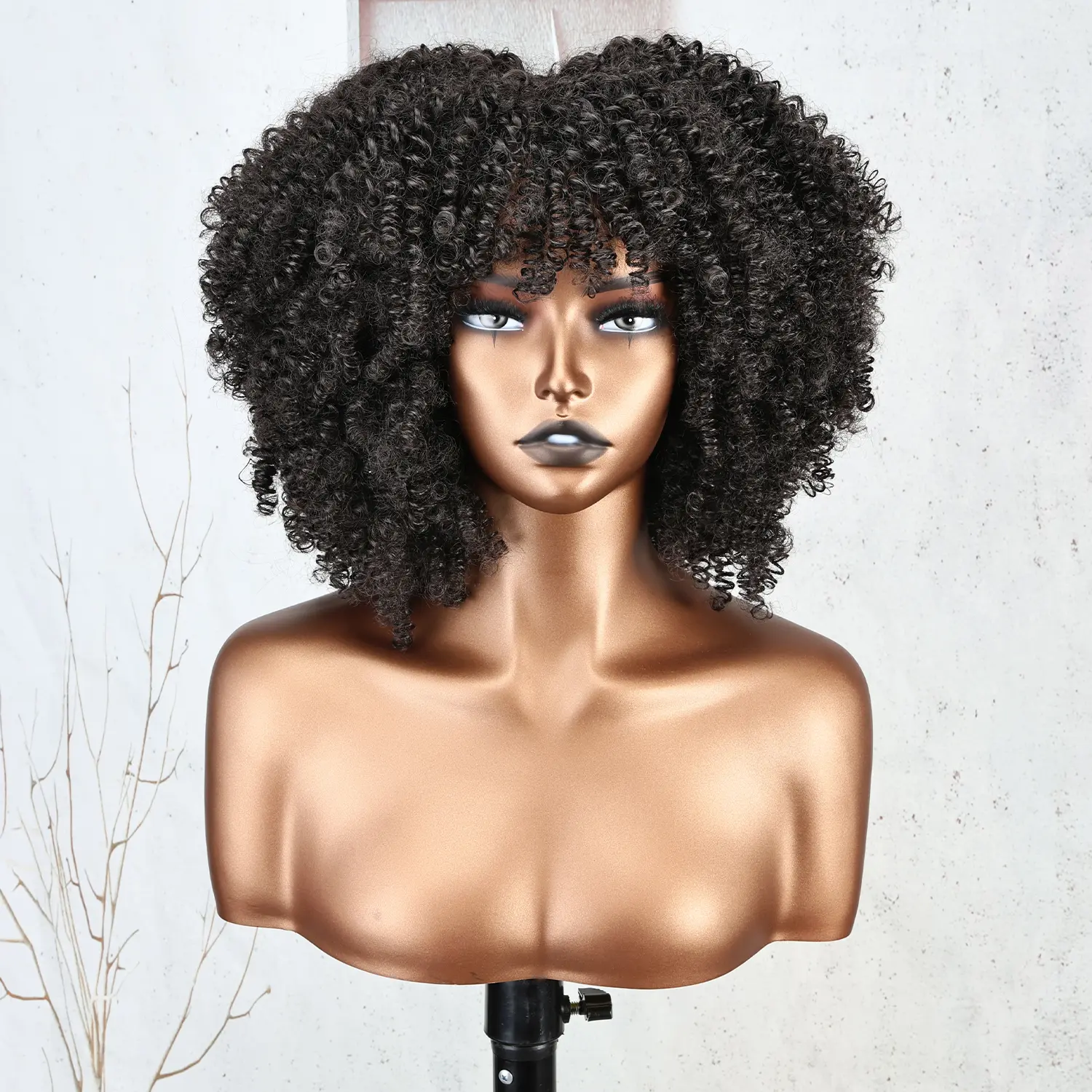 8 Inches Afro Curly Synthetic Hair Wigs for Black Women Kinky Curly Machine Made Short Bob Natural Looking Wig with Bangs