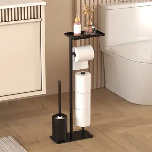 Space-Saving Modern Bathroom Organizer with Storage Shelf & Toilet Brush Holder, Multi-Purpose Bath Accessories, Standing Paper Towel Dispenser, Tissue Dispenser