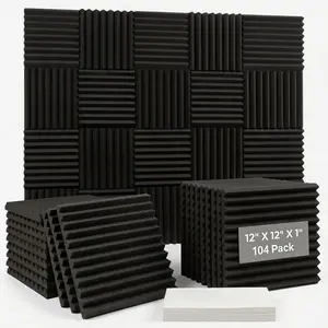 104 pieces of black soundproof foam panels are suitable for walls, 1 X 12 X 12 inches (about 30 * 30 * 2.5 cm) soundproof foam panels, high-density sound-absorbing panels, and noise reduction studios