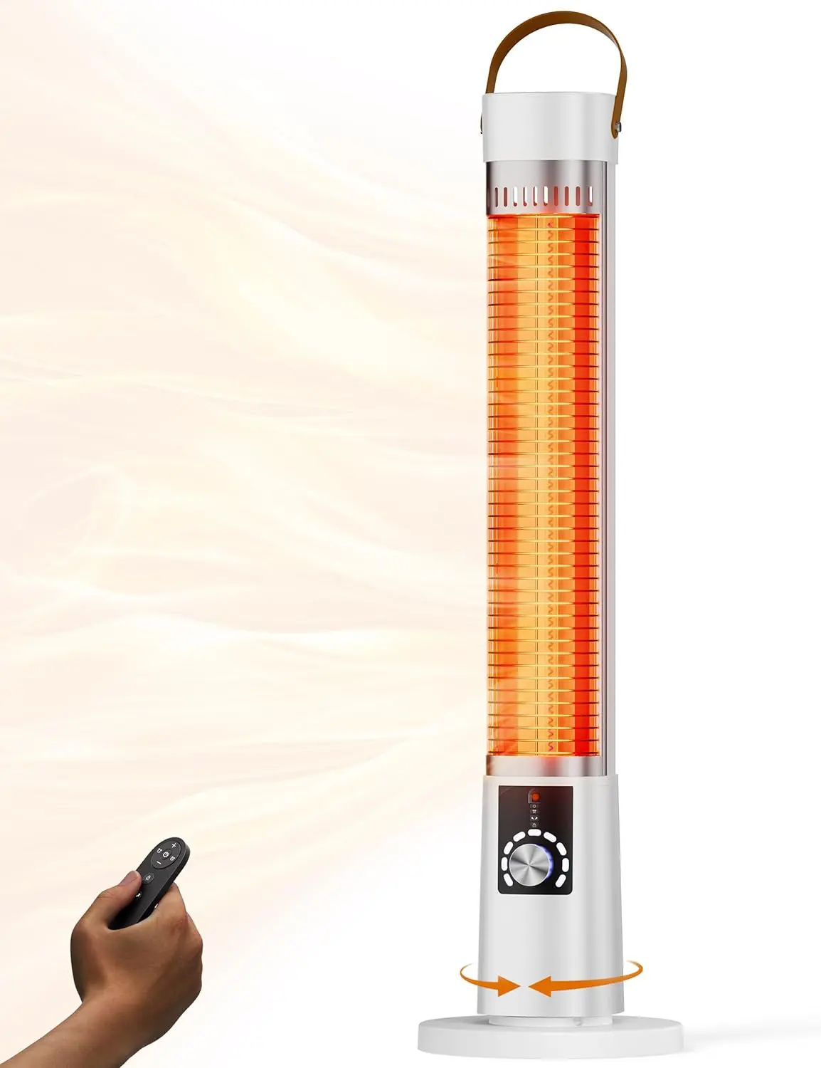 Patio Heater for Outdoor Use, Infrared Electric Outdoor Heater, 1500W Instant Heating, 60-Degree Oscillation, 9 Heat Levels, 9H Timer, Remote, for Garage, Backyard, Large Room, Indoor, 32.4", White